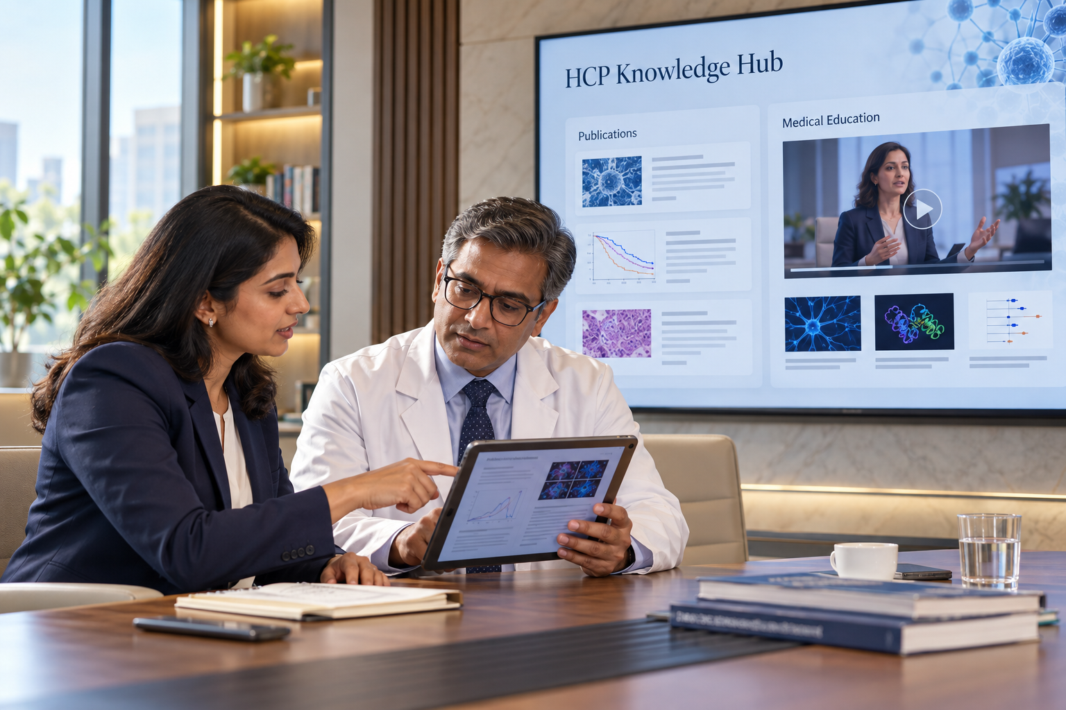 Scientific discussion alongside an HCP portal with publications and medical education